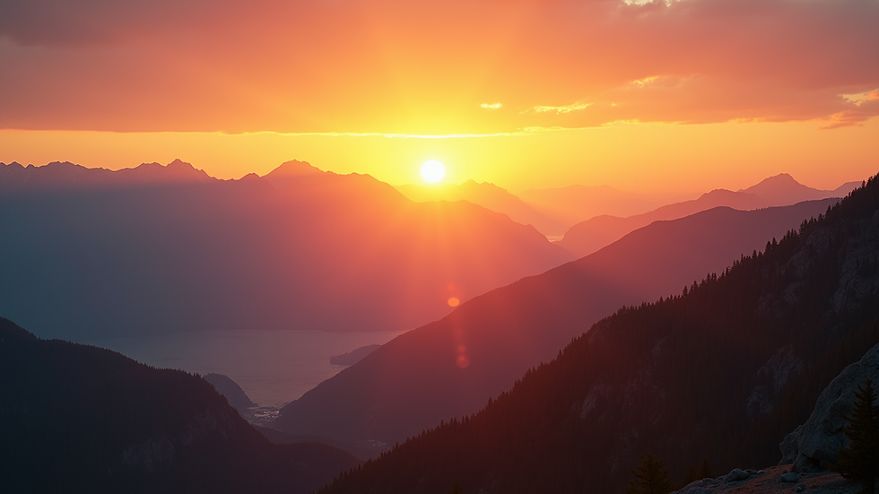 Close-up view of a beautiful sunrise over a mountain range
