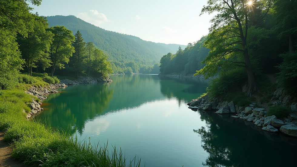 High angle view of a tranquil lake surrounded by lush greenery