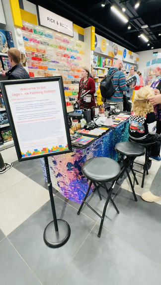 Glitter-Arty setup at the Bristol Cribbs Lego store