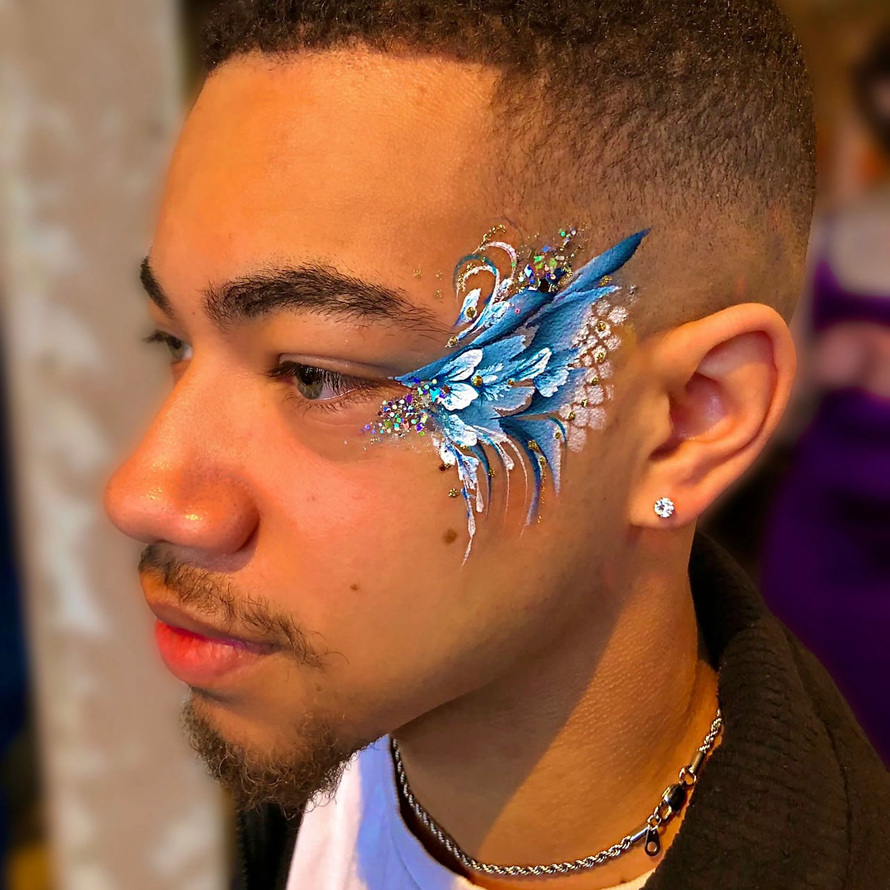 mens flower glitter face paint
