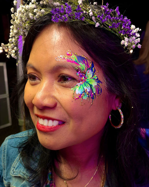 festival glitter makeup with flower crown