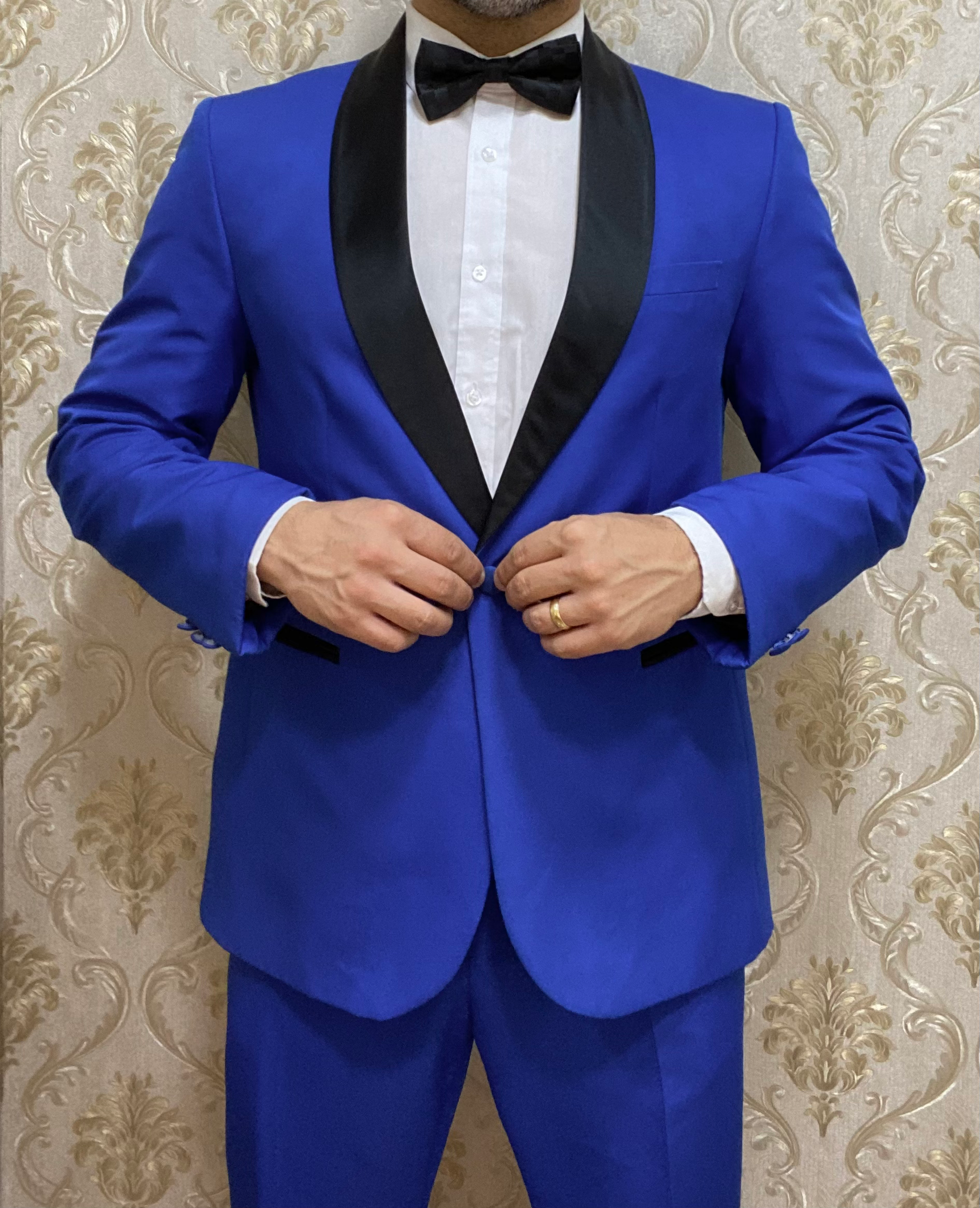 Smoking Azul Royal Lapela Shawl Preta