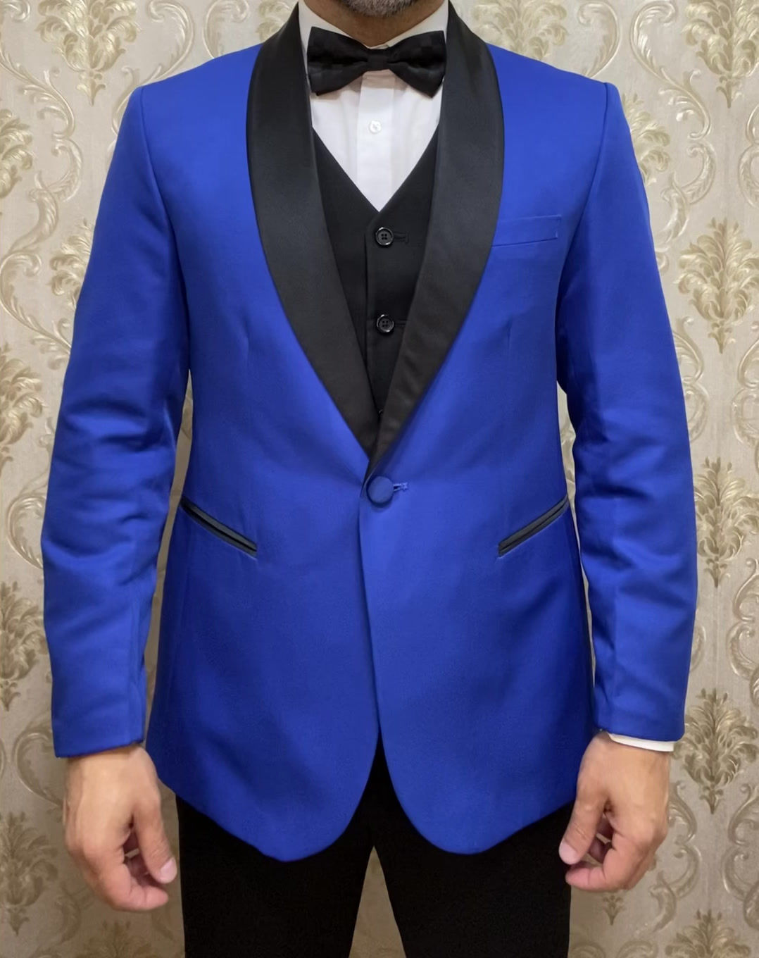 Smoking Slim Fit Azul Royal com Calça Preta