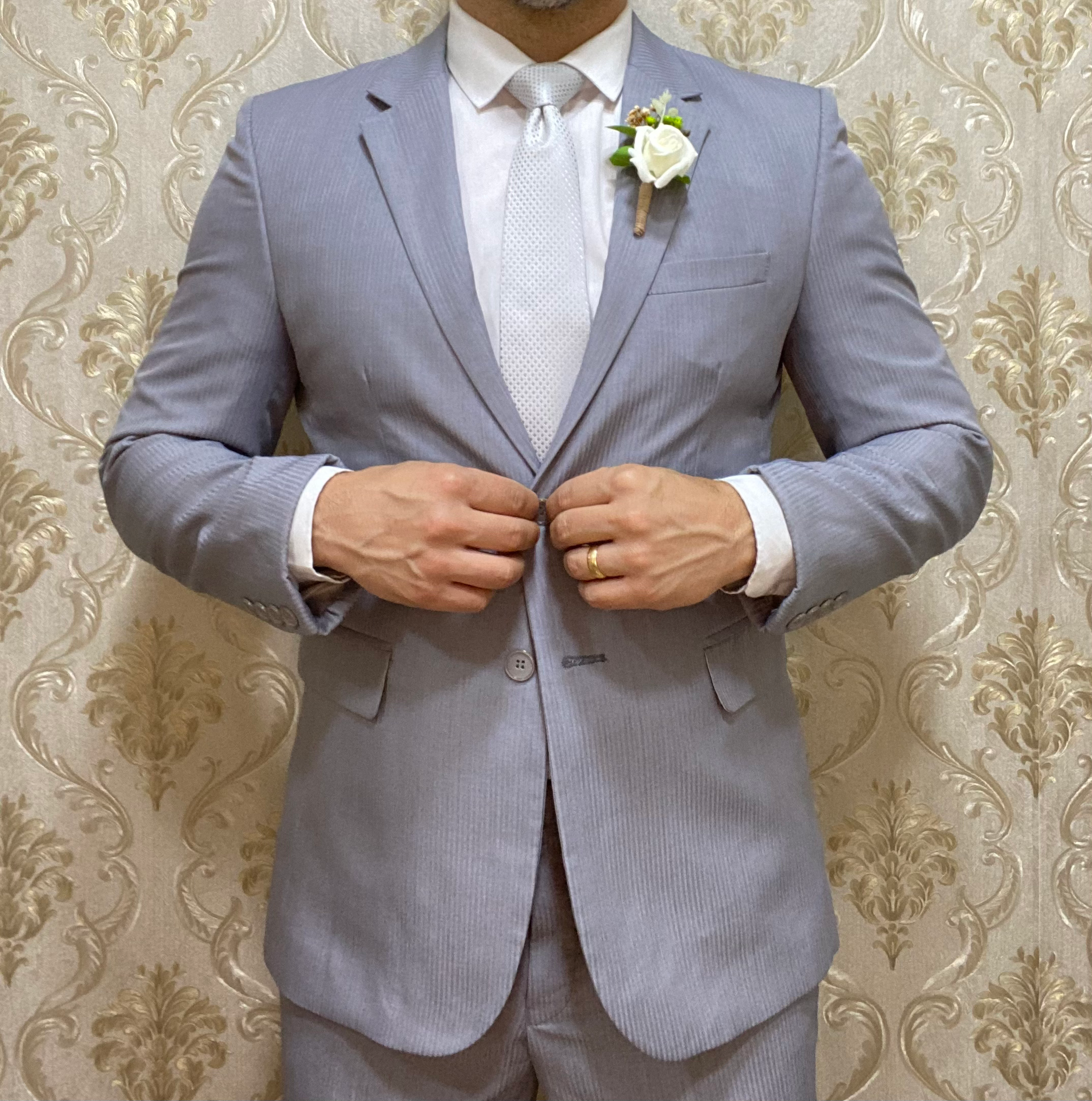 Terno Slim Fit Marca D’água Cinza