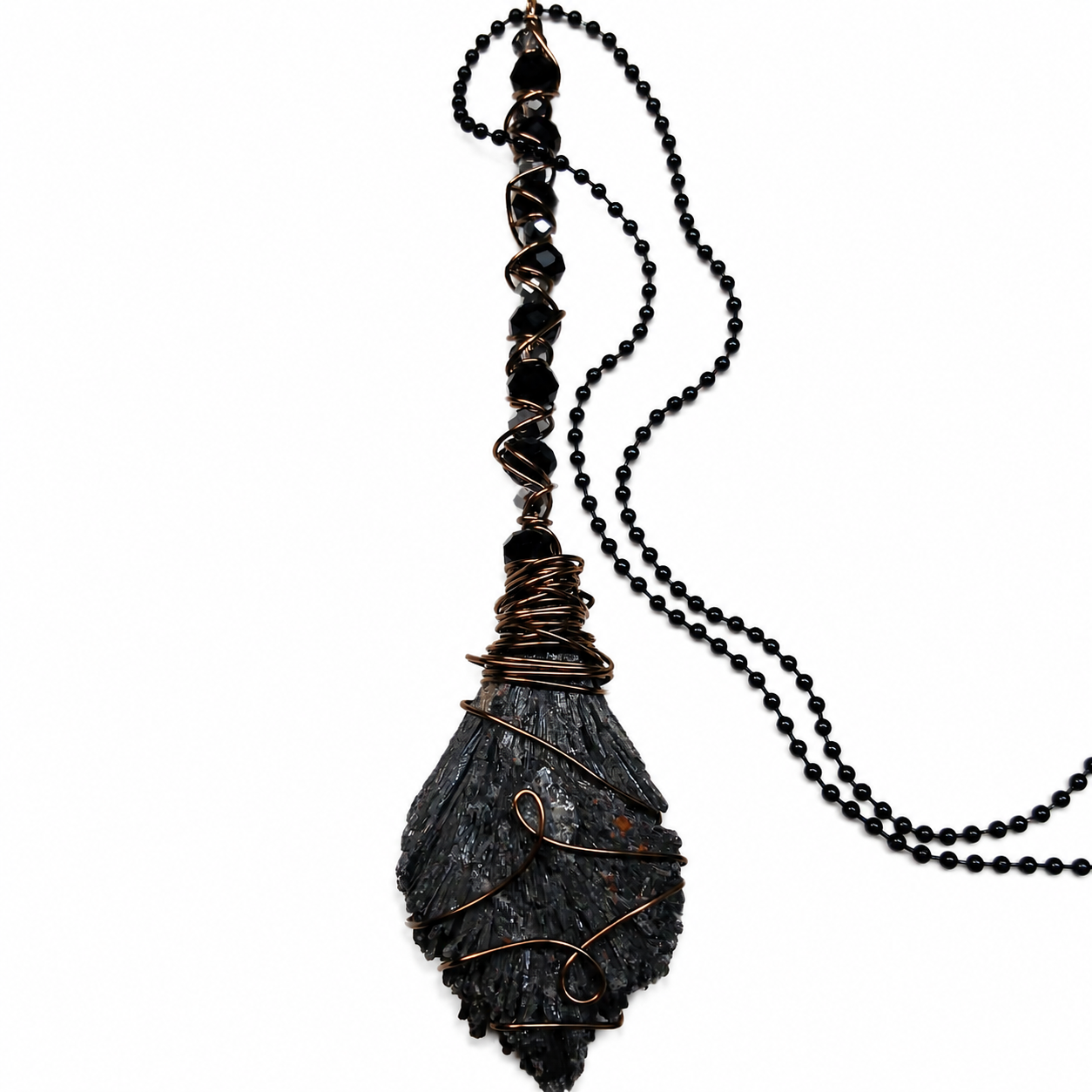 Black Kyanite Witch Broom Necklace