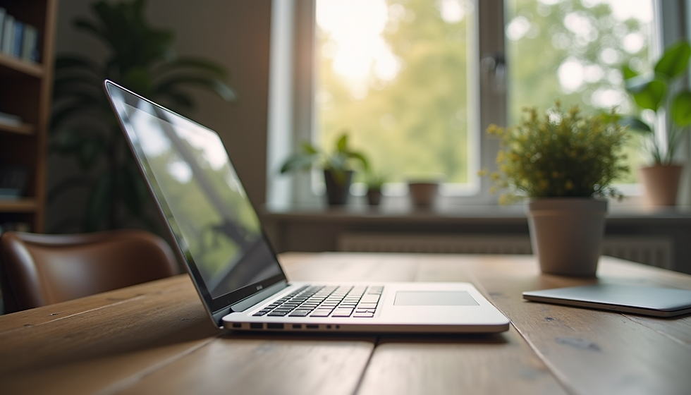 Laptop on a desk, representing the accessibility and convenience of online counselling sessions from home.
