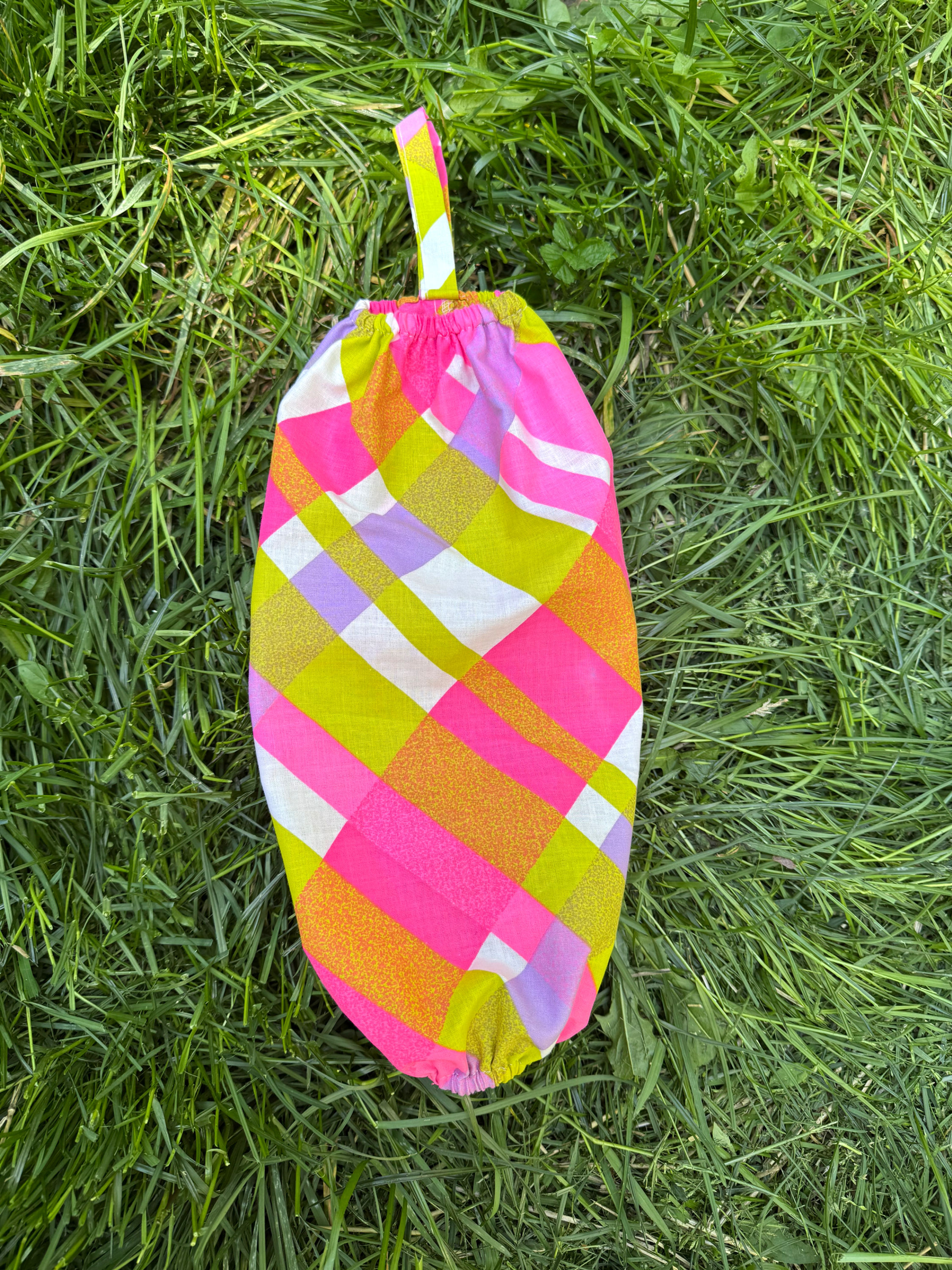 Vintage Green & Pink Grocery Bag Holder