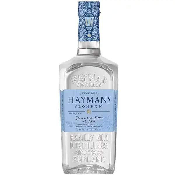 Eine Flasche vom klassischen London Dry Gin von Hayman's of London in der Frontalansicht.