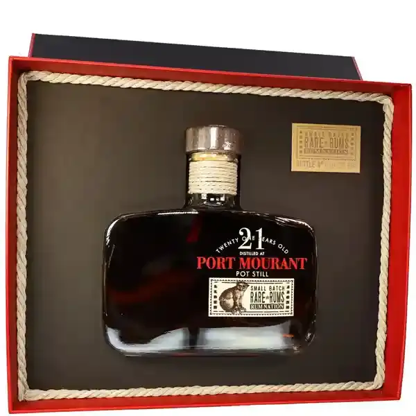 Eine Flasche Port Mourant Rare Rum 1999 - 2020 in der Umverpackung.