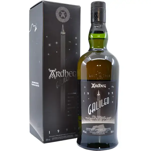 Eine Flasche Ardbeg Galileo Single Malt Scotch Whisky in der Frontalansicht.