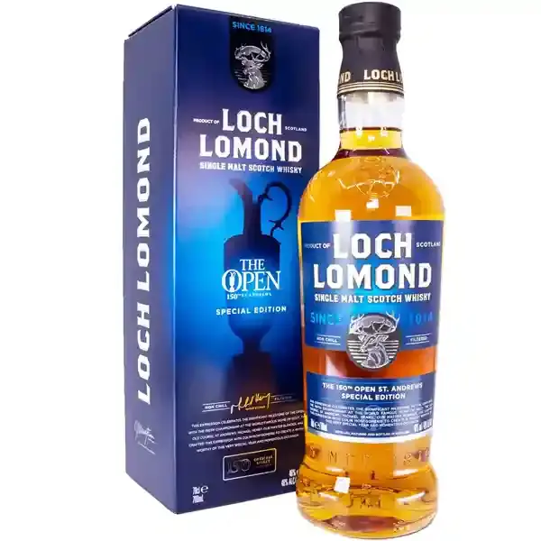 Eine Flasche Loch Lomond Special Edition 2020 150th St. Andrews Single Malt Scotch Whisky in der Frontalansicht.