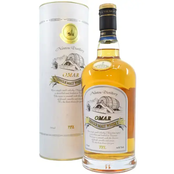 Eine Flasche Nantou - Omar - Single Malt Taiwanese Whisky in der Frontalansicht.