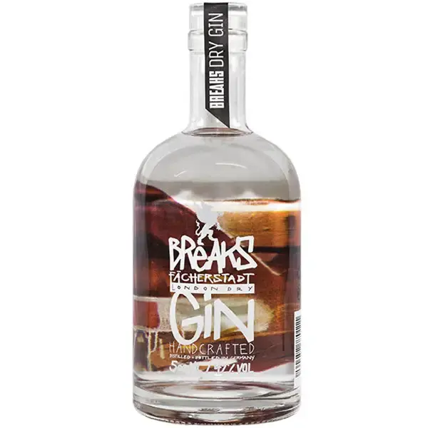 Eine Flasche vom Element Erde Dry Gin von Breaks Premium in der Frontalansicht.