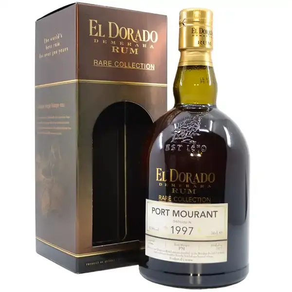 Eine Flasche vom Port Mourant 1997 - 2017 Rum mit 20 Jahren Reifung in der Frontalansicht.