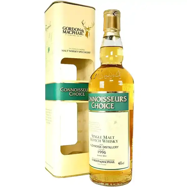 Eine Flasche vom Auchroisk 1996 - 2014 Single Malt Scotch Whisky mit 18 Jahren Reifung in der Frontalansicht.