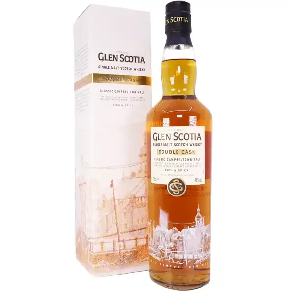 Eine Flasche Glen Scotia - Double Cask - Single Malt Scotch Whisky in der Frontalansicht.