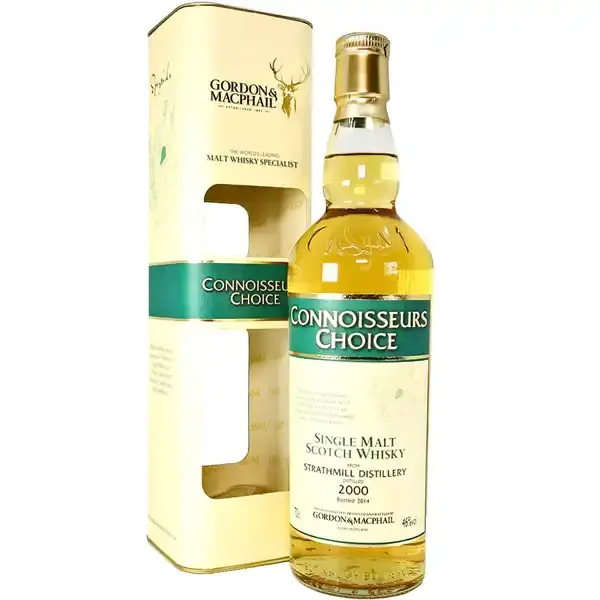 Eine Flasche Strathmill 2000 - 2014 Single Malt Scotch Whisky mit 14 Jahren in der Frontalansicht.
