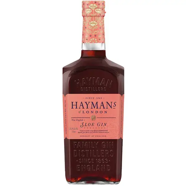 Eine Flasche vom Sloe Gin von Hayman's of London in der Frontalansicht.