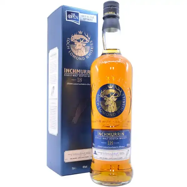 Eine Flasche Inchmurrin Single Malt Scotch Whisky mit 18 Jahren in der Frontalansicht.