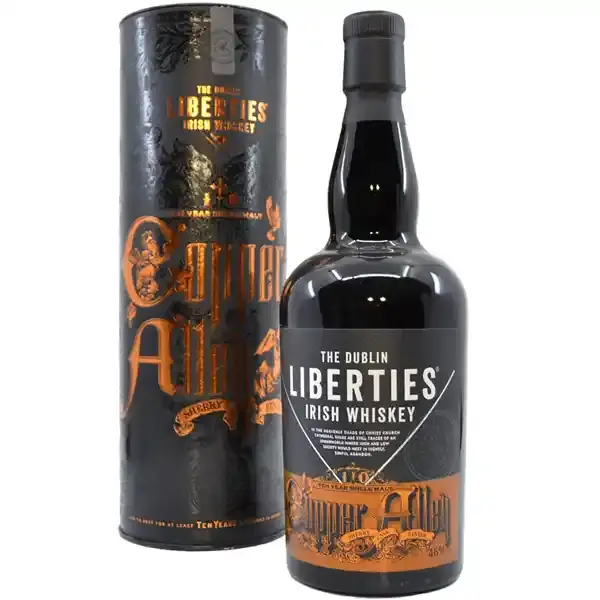 Eine Flasche The Dublin Liberties Single Malt Irish Whiskey mit 10 Jahren in der Frontalansicht.