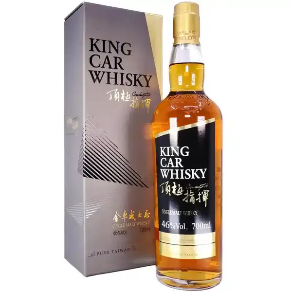 Eine Flasche Kavalan Conductor Single Malt Taiwanese Whisky in der Frontalansicht.