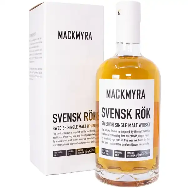 Eine Flasche Mackmyra Svensk Rök Single Malt Swedish Whisky in der Frontalansicht.