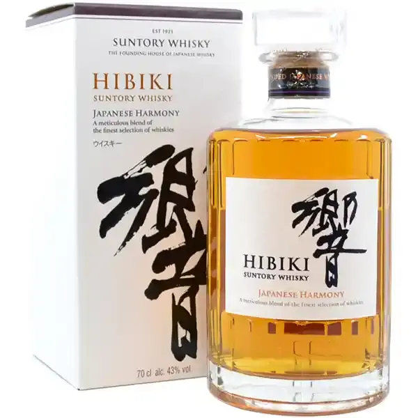 Eine Flasche Hibiki Japanese Harmony Blend Whisky in der Frontalansicht.