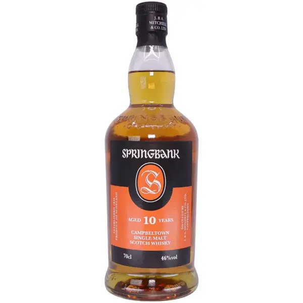Springbank Single Malt Scotch Whisky mit 10 Jahren Reifung in der Frontalansicht - Abgefüllt am 05.02.2024.