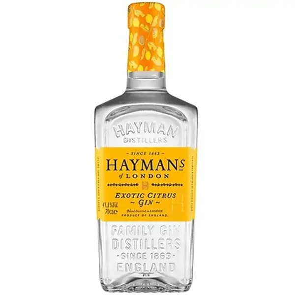 Eine Flasche vom Exotic Citrus Gin von Hayman's of London in der Frontalansicht.