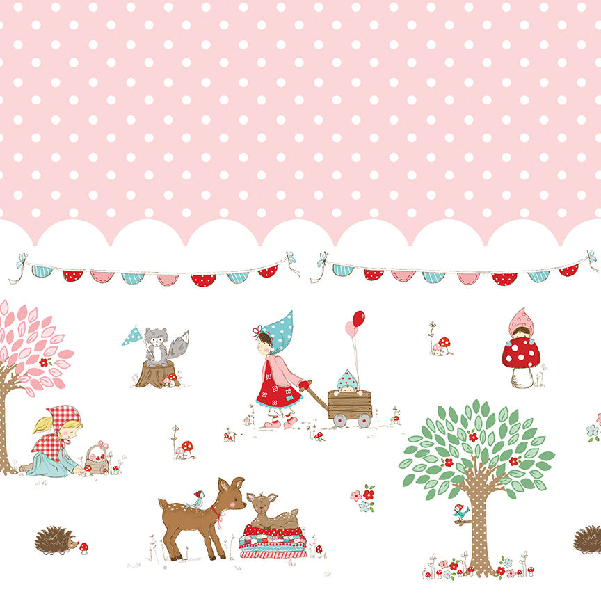 Whimsical Woodland Border Print Pink C17648-Pink