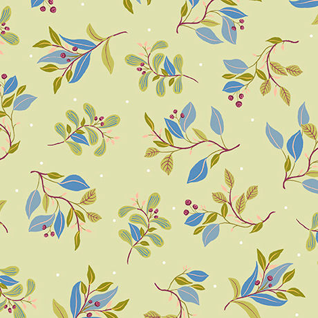 Saras Garden Leaf and Berry Sprigs Lt Green 31882H