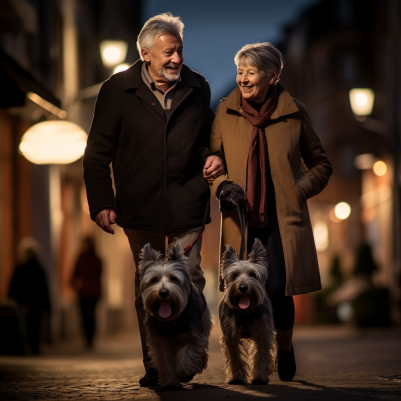 a middle aged couple talking about who will look after their dog in their will