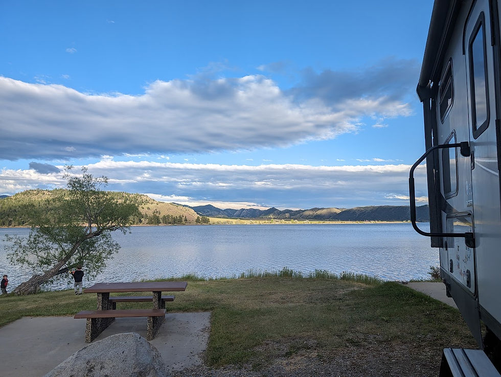 RV camping at Black Sandy State Park near Helena, Montana on the way to Glacier National Park