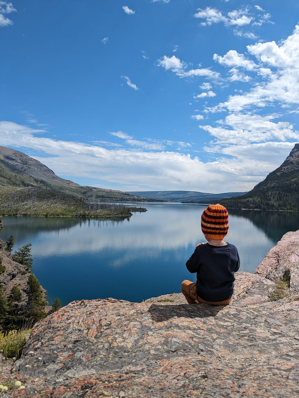 Child looking over St. Mary Lake from Sun Point overlook in Glacier National Park