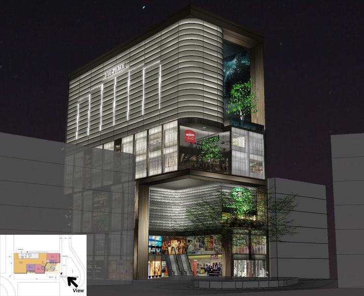 Night view of YLC Place with illuminated facade and modern design elements showcasing concept stage planning.