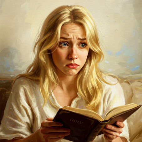 confused woman reading a book