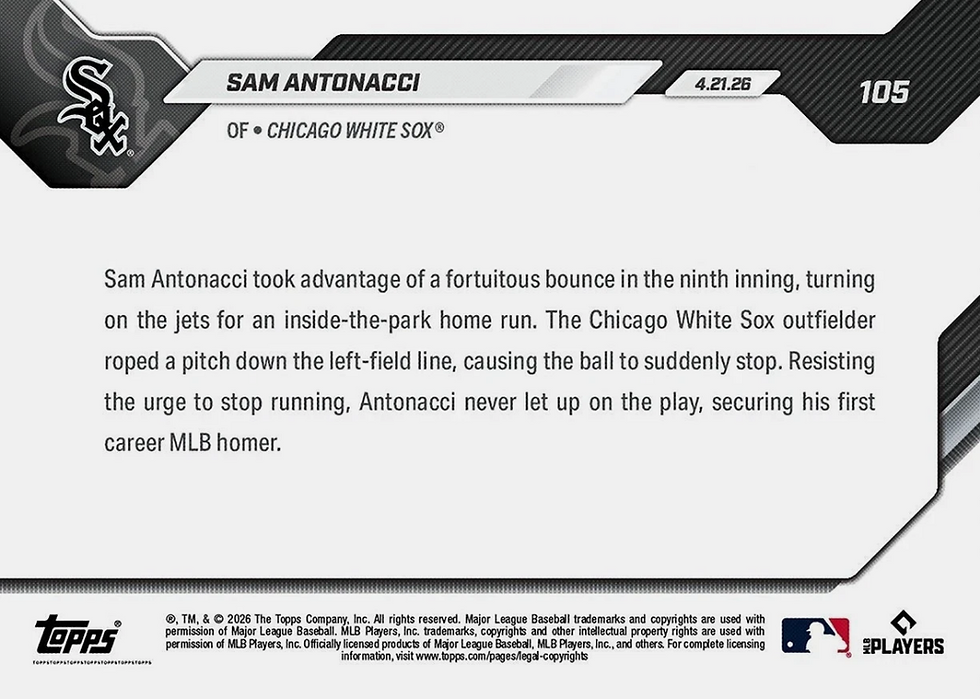 Thumbnail: Sam Antonacci 2026 MLB Topps NOW Card #105 RC 1st HR Inside-The-Park