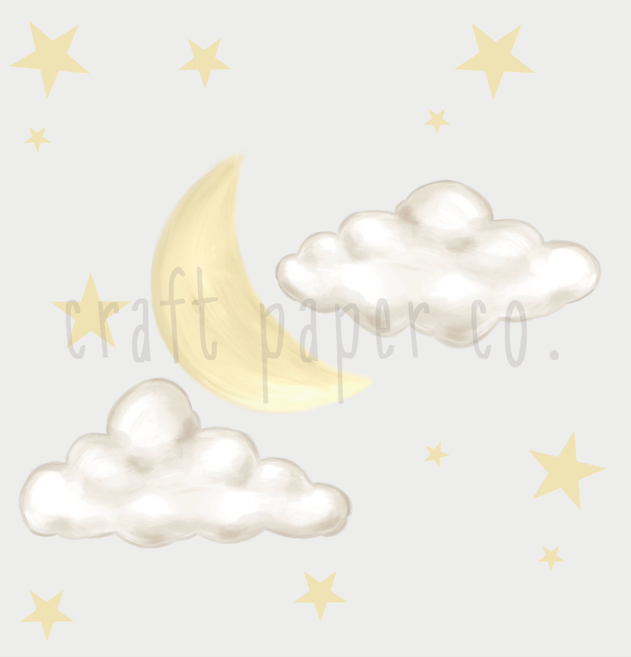 Ay Yıldız ve Bulutlar Tavan Duvar Stickerı