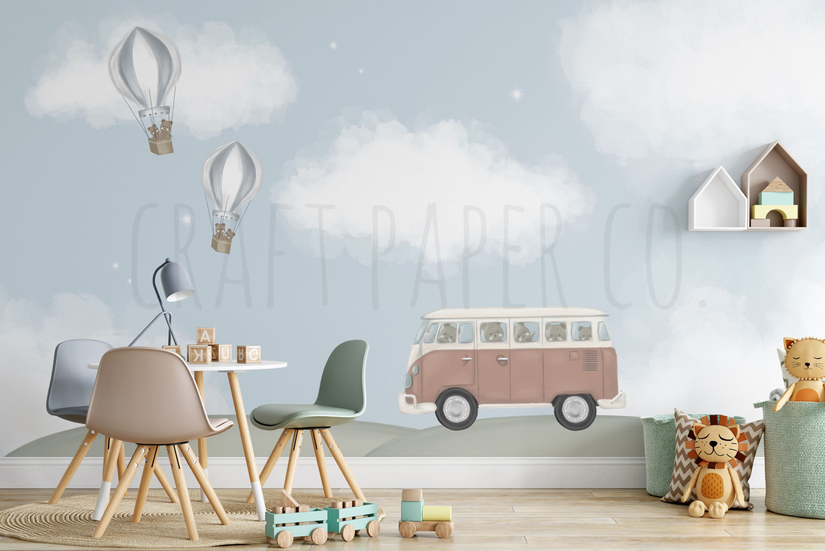 Maceralı Yolculuk Duvar Kağıdı (Mavi Balonlar)