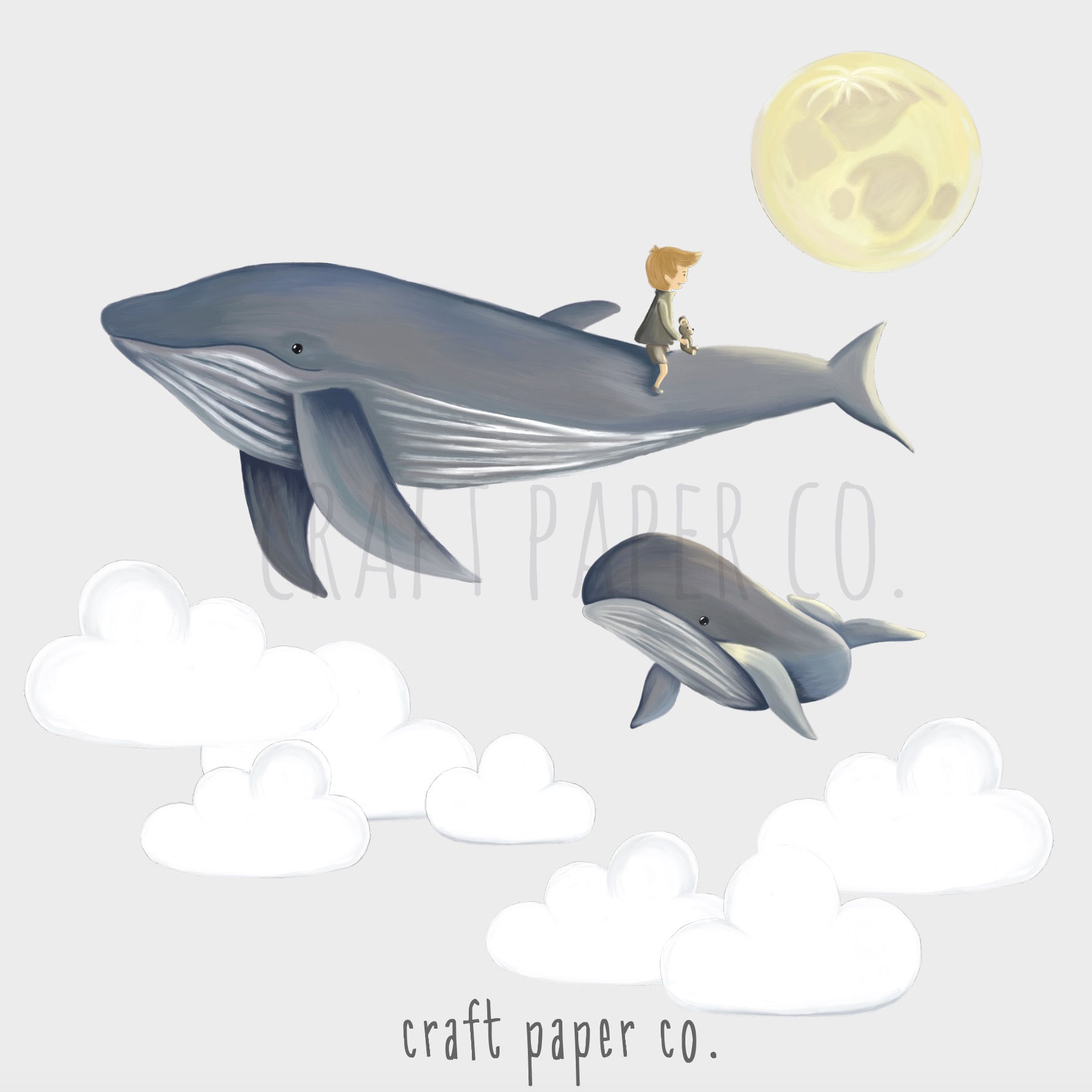 Balina Üstünde Uçan Çocuk Duvar Stickerı