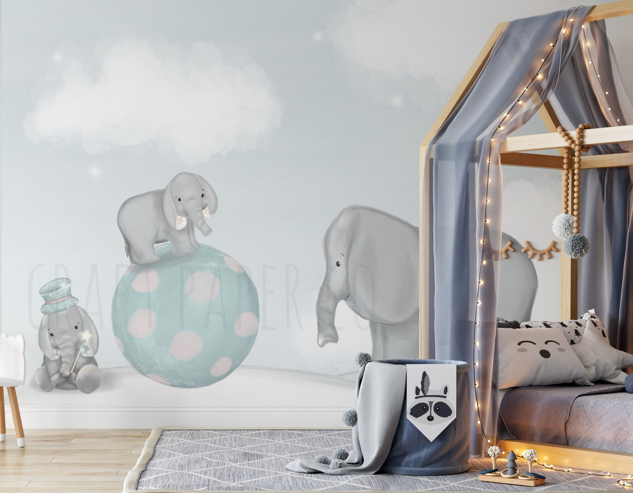 Fil Ailesi Oyun Bahçesi Duvar Kağıdı