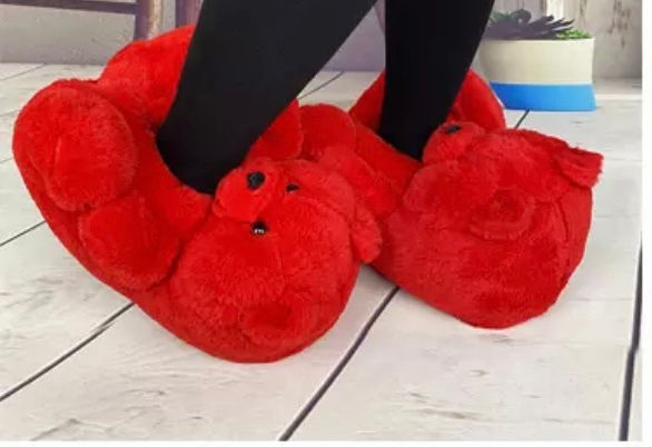 Candy Red Teddy Bear Slippers 