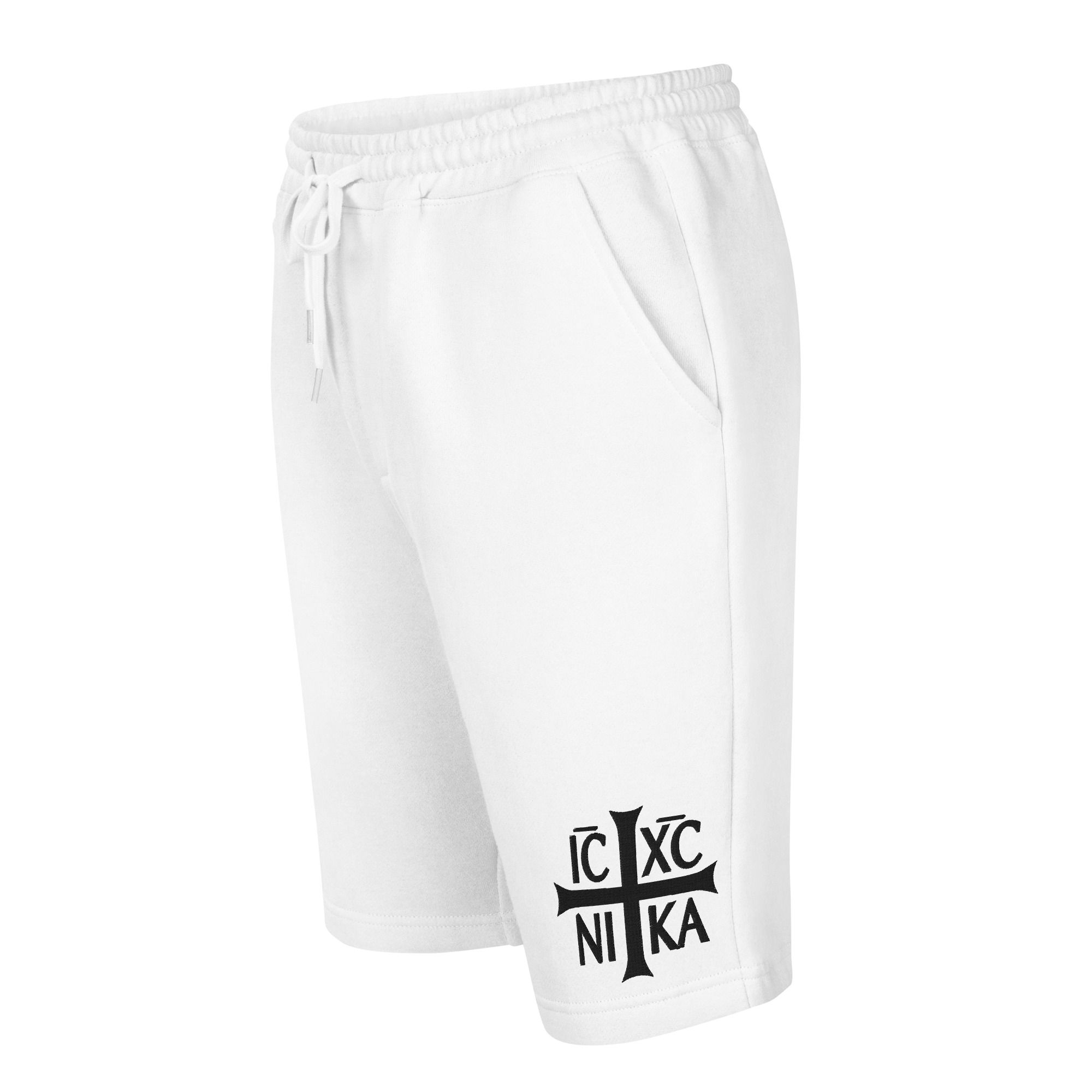 Orthodox ICXCNIKA CROSS BLACK EMBROIDERED Men's Fleece Shorts