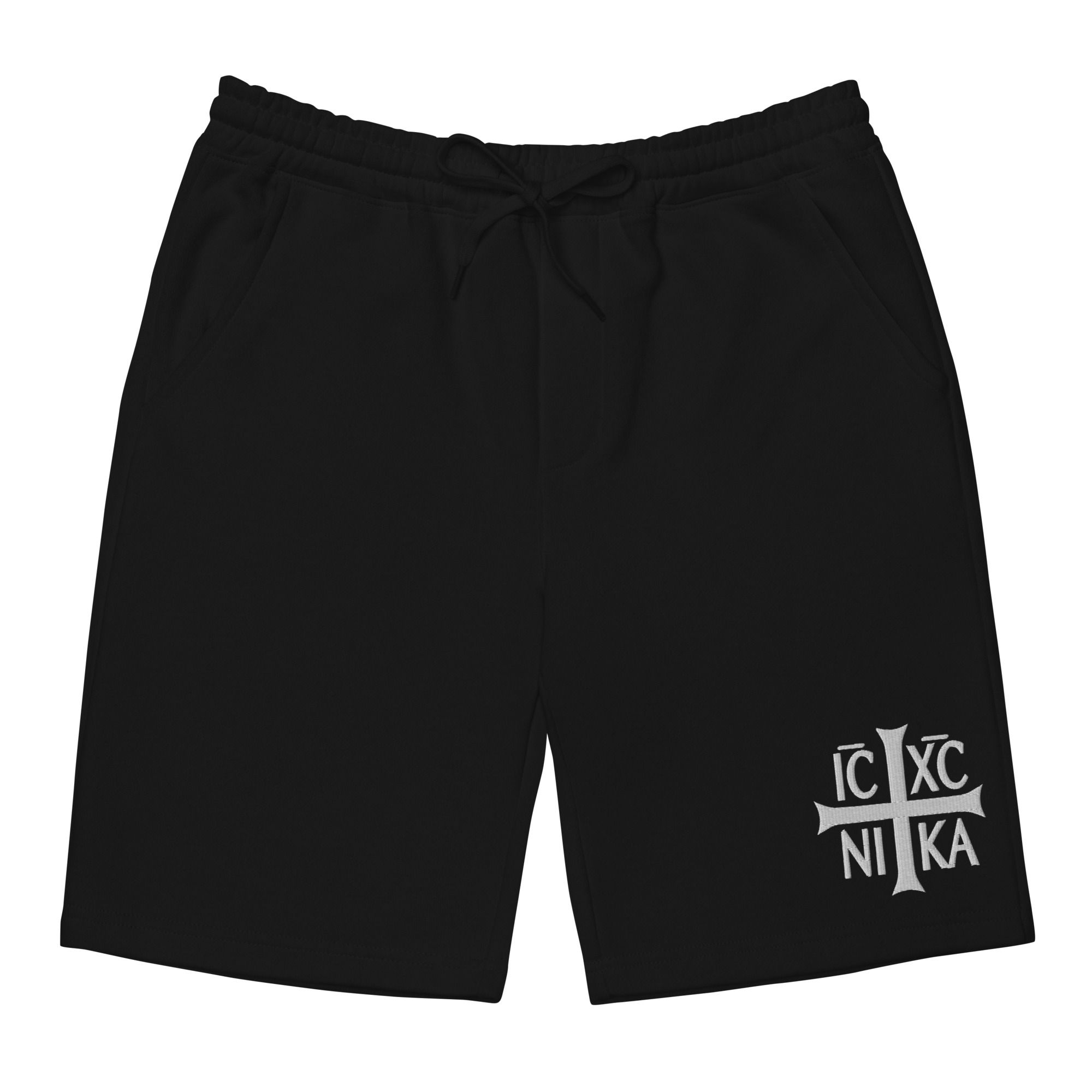 ICXCNIKA Orthodox Cross WHITE EMBROIDERED Men's Fleece Shorts