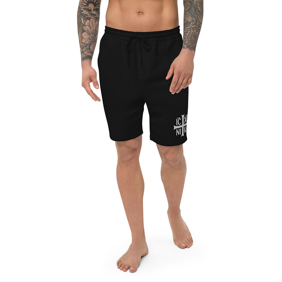 Thumbnail: ICXCNIKA Orthodox Cross WHITE EMBROIDERED Men's Fleece Shorts