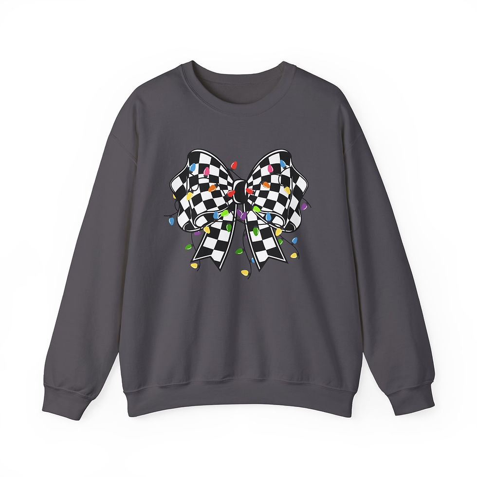 Thumbnail: Checkered Coquette Christmas Lights Sweatshirt, Checkered Christmas Sweatshirt