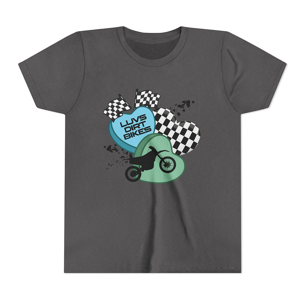 Thumbnail: Luvs Dirtbikes Youth Tee | Dirt Bike Graphic Shirt | Kids Moto Valentines Shirt