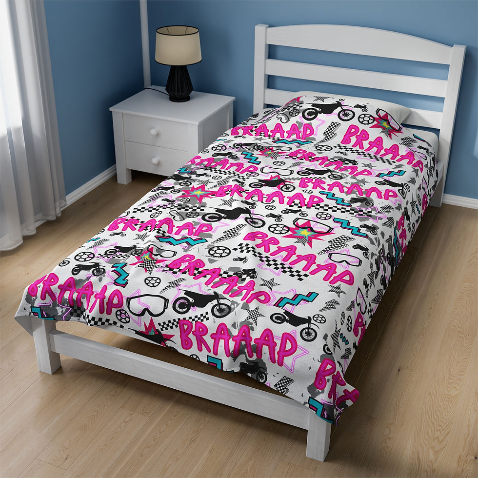 Thumbnail: Braaap Retro 80's Inspired Dirtbike Themed Blanket - Motocross Blanket