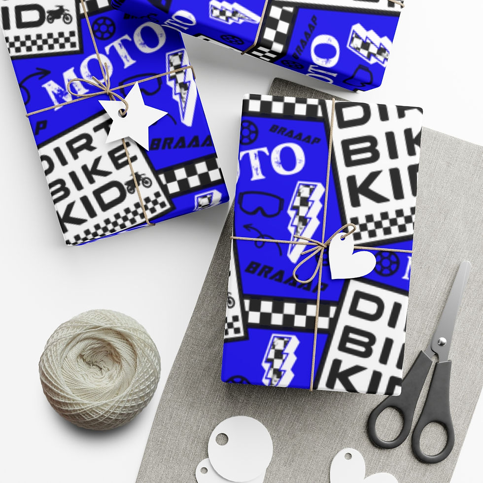 Thumbnail: Blue Dirtbike Kid Gift Wrap Papers, Motocross Wrapping Paper, Dirtbike Wrapping