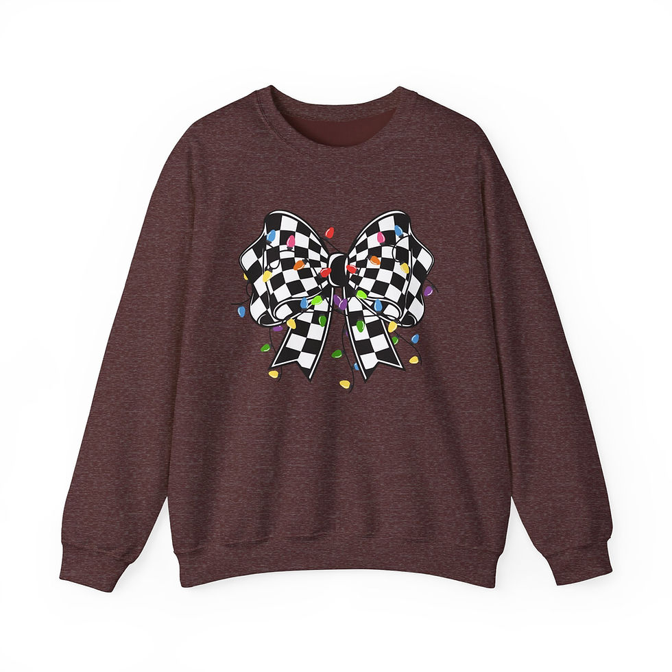 Thumbnail: Checkered Coquette Christmas Lights Sweatshirt, Checkered Christmas Sweatshirt
